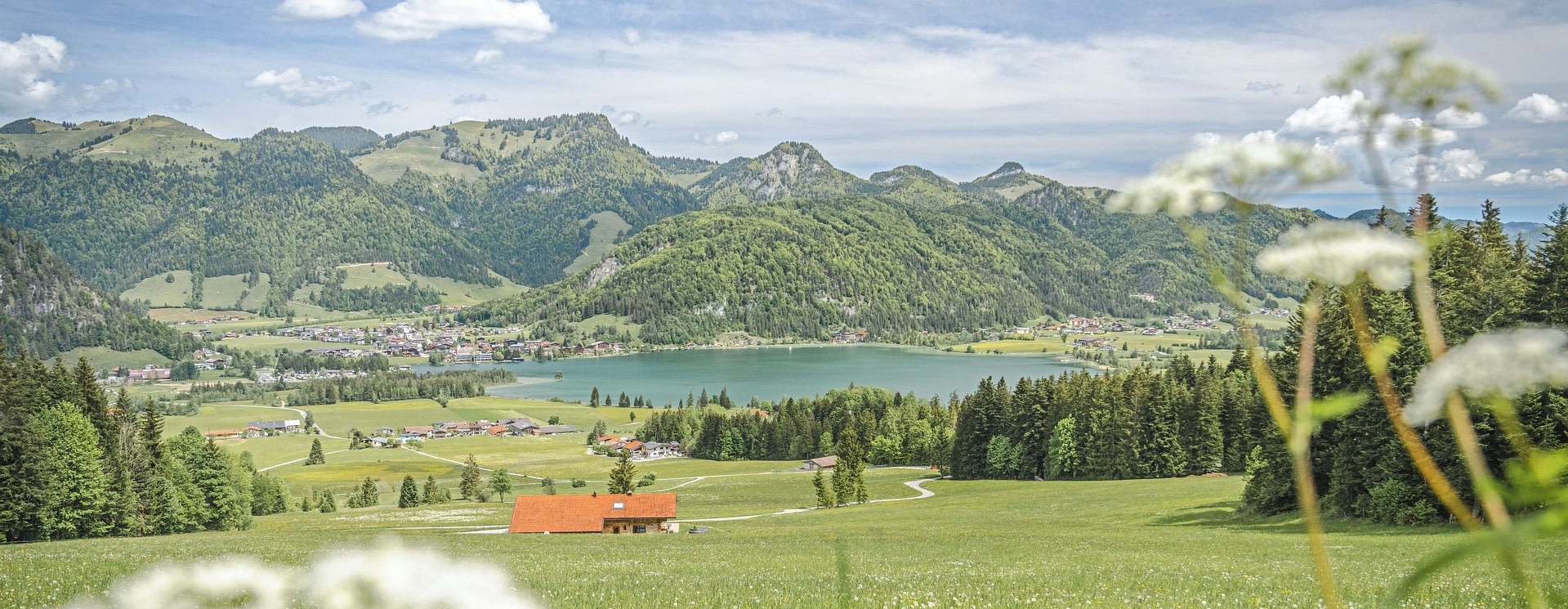 Startseite Panoramablick auf den frühlingshaften Kaiserwinkl nahe den AlpineHome Apartments